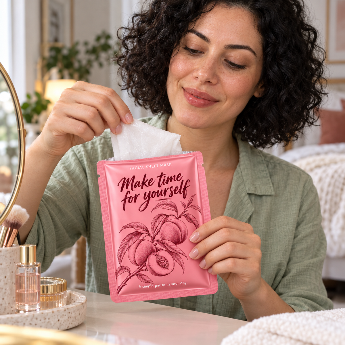 🍑 Sheet Masks | Self-Care | Home Spa | Her | Peach-Illustrated Charm