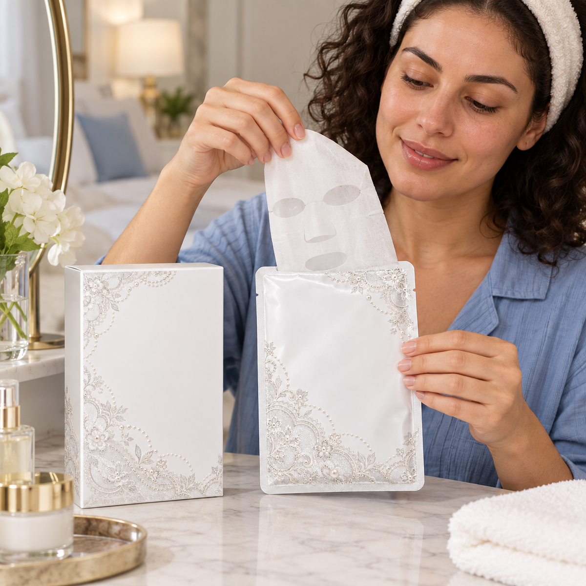 🤍 Sheet Masks | Self-Care | Home Spa | Her | Lace-Inspired Floral Elegance